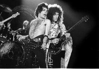 Freddie Mercury and Brian May onstage