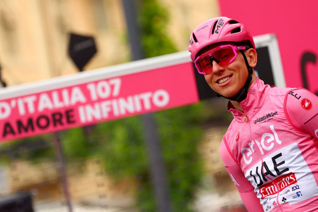 Team UAE's Slovenian rider Tadej Pogacar is pictured prior the 4th stage of the 107th Giro d'Italia cycling race, 190 km between Acqui Terme and Andora, on May 7, 2024 in Acqui Terme. (Photo by Luca Bettini / AFP)