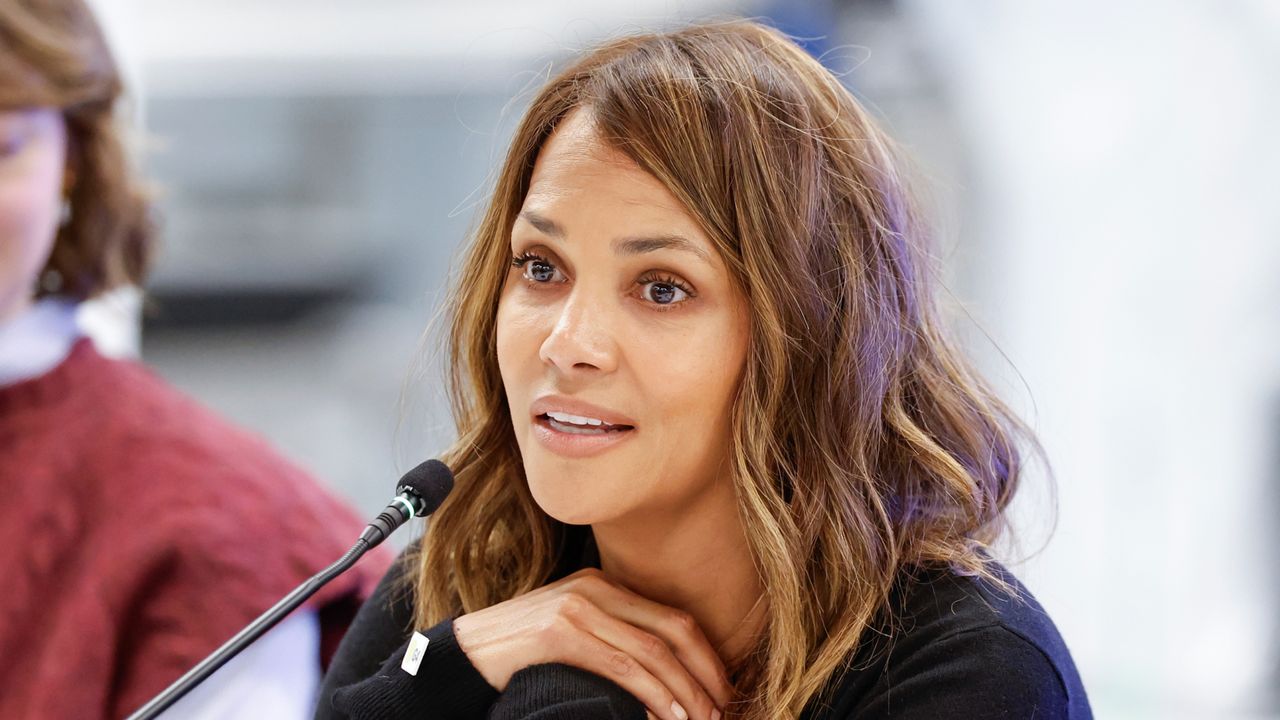 Halle Berry speaks during a roundtable discussion highlighting women&#039;s health research at University of Illinois on January 11, 2024 in Chicago, Illinois. 