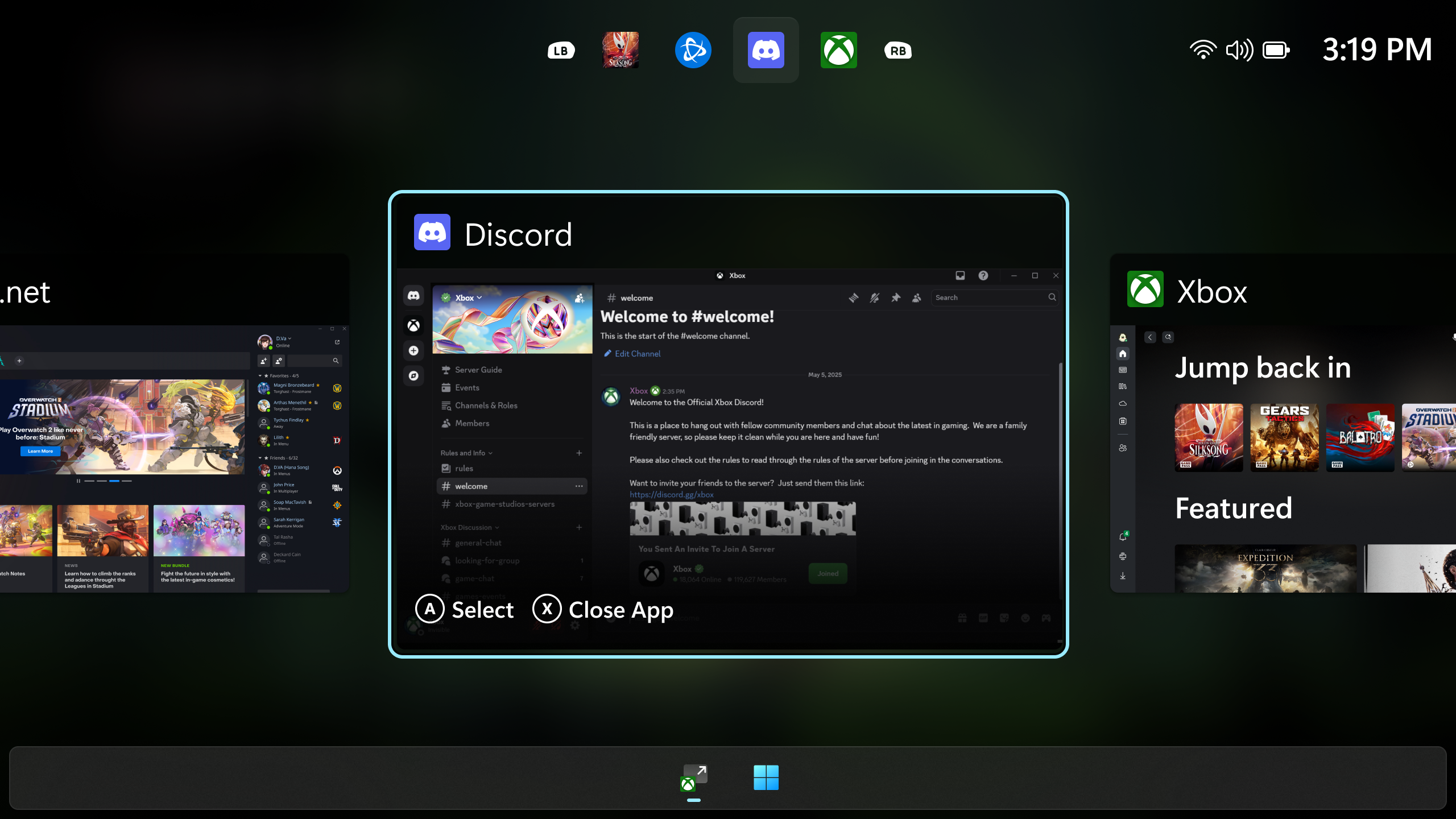 UI on the Asus ROG Xbox Ally and Ally X