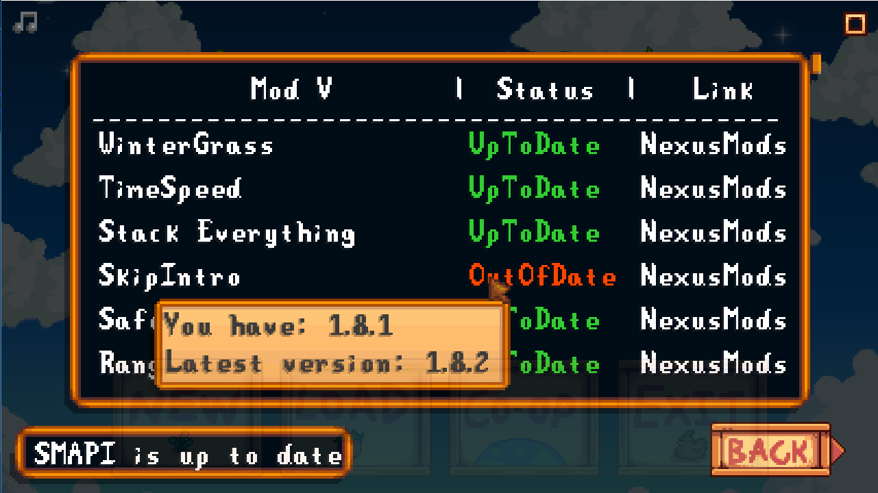 Stardew Valley mod - Mod Update Menu