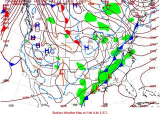 A surface weather map for Jan. 1, 2013, shows a cold front and a warm front.