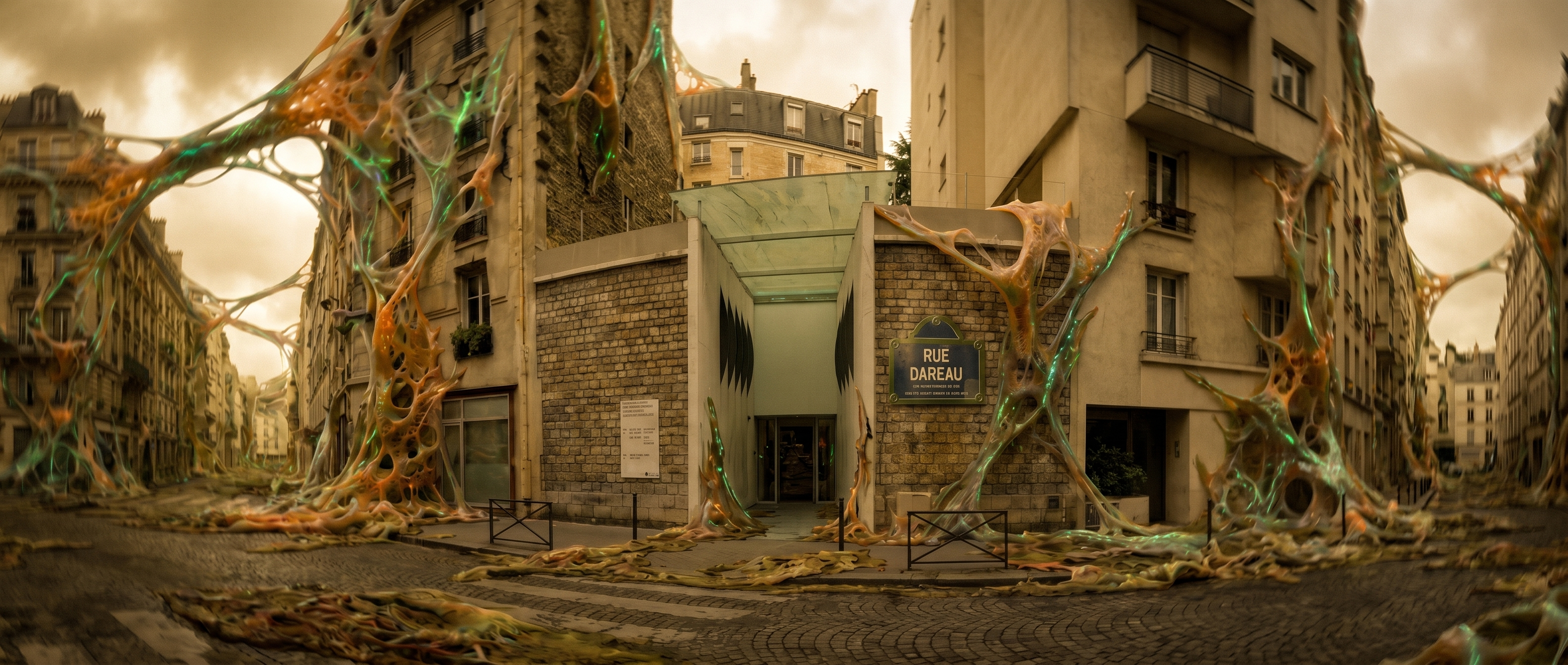 Catacombs AI film; a Paris street rendered with AI