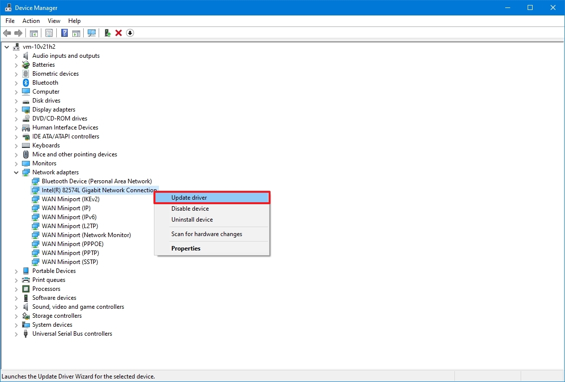Device Manager update driver option