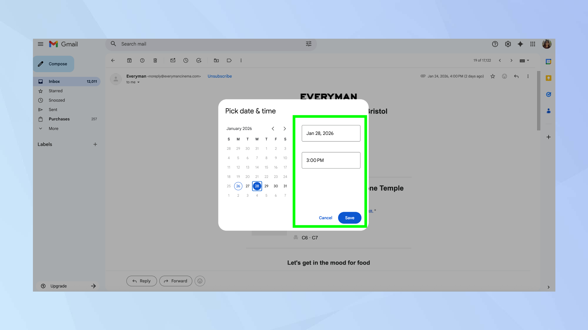 Snooze emails in Gmail