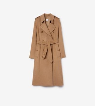 Long Cashmere Blend Kensington Trench Coat in Camel Melange