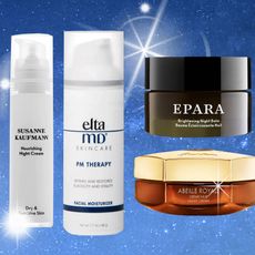 collage of best night creams including elta md and susanne kaufman night creams