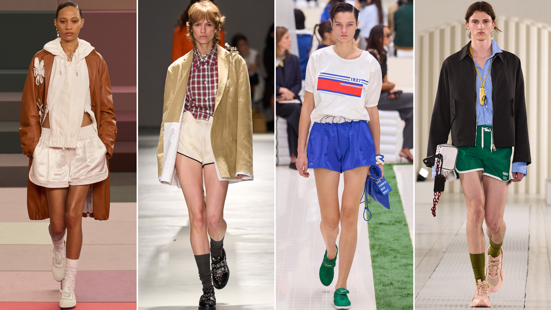 collage of the track shorts trend on spring 2026 runways