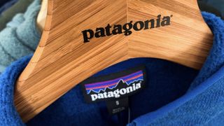 Patagonia label inside the neck of a fleece jacket