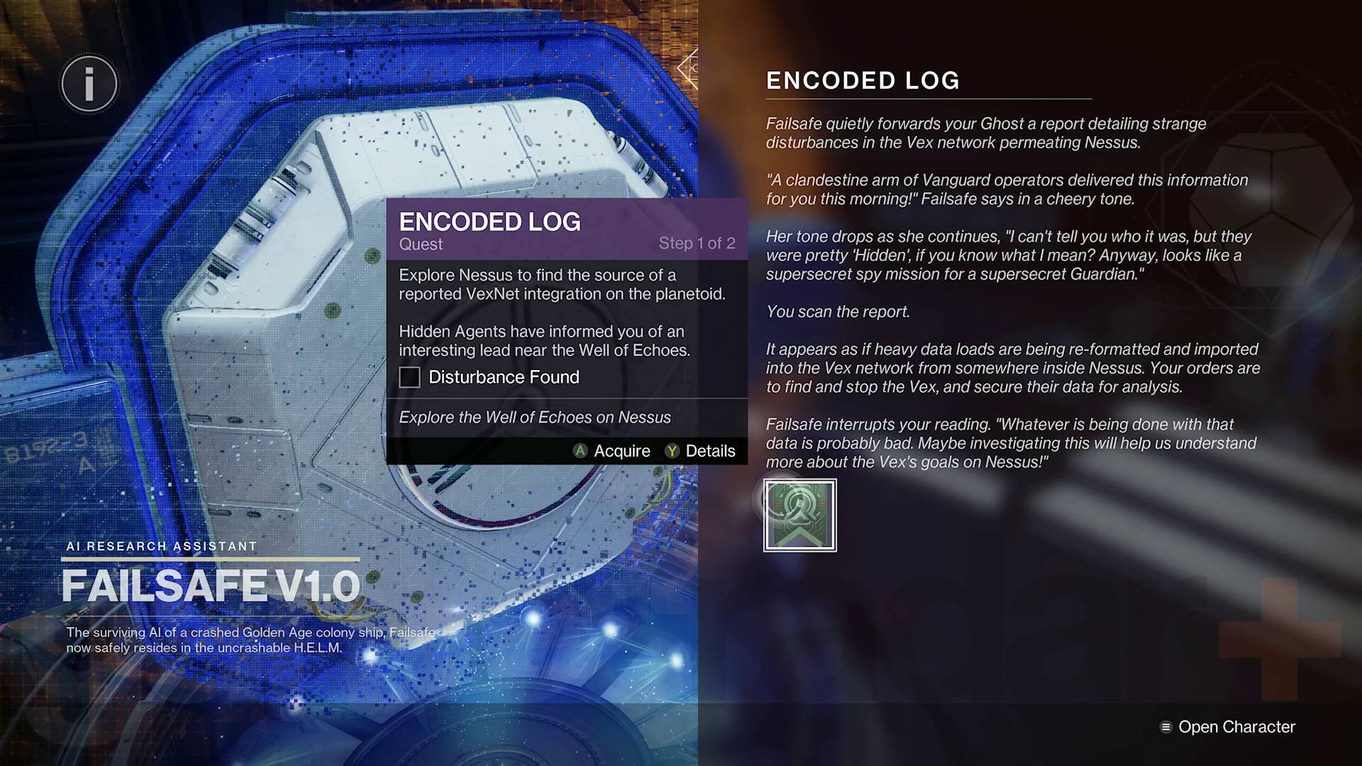 Destiny 2 Echoes Encoded Log mission from Failsafe