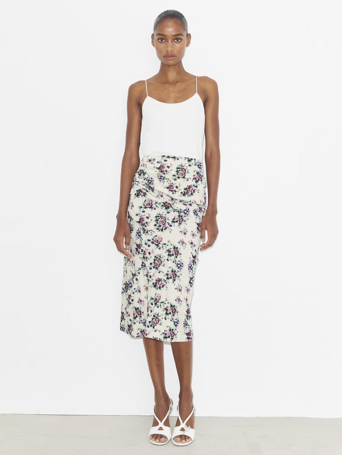 Printed Cotton Velvet Skirt in Purple, Size 8