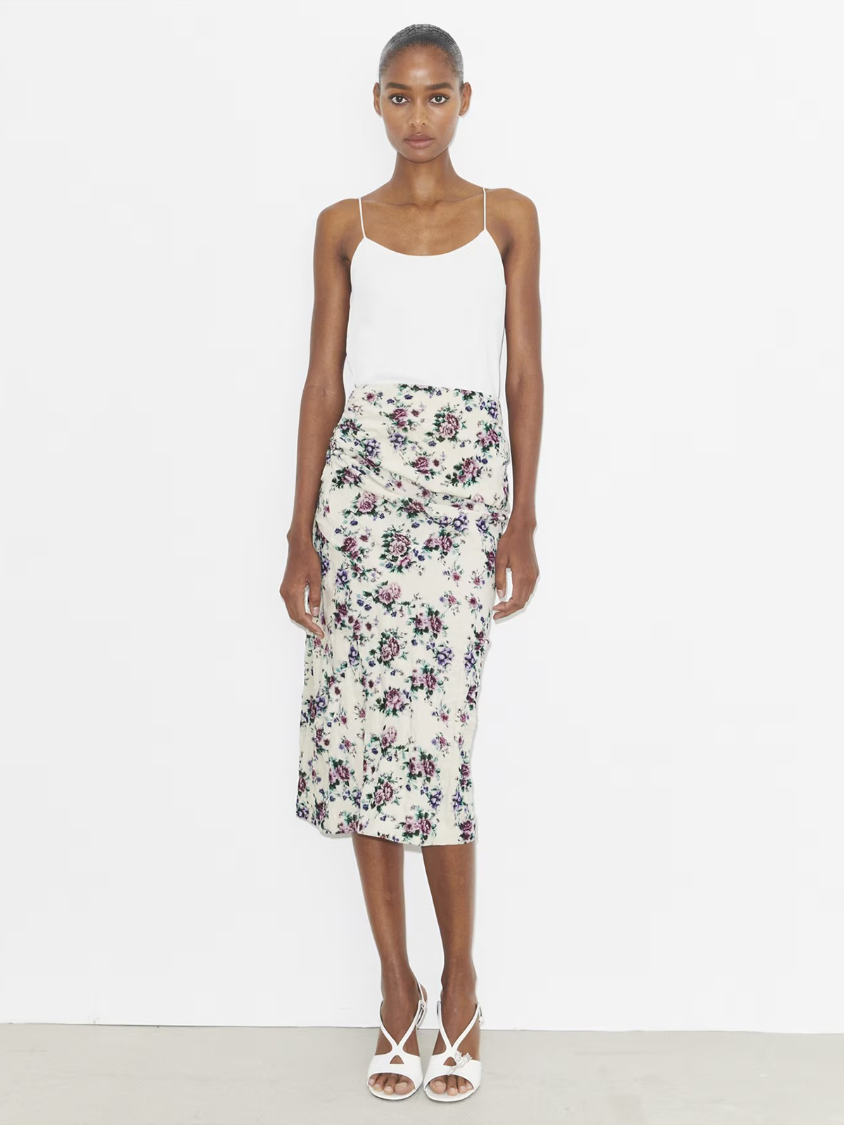 Printed Cotton Velvet Skirt in Purple, Size 8
