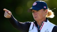 Stacy Lewis points at something during the 2023 Solheim Cup