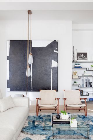 a modern apartment with large artwork
