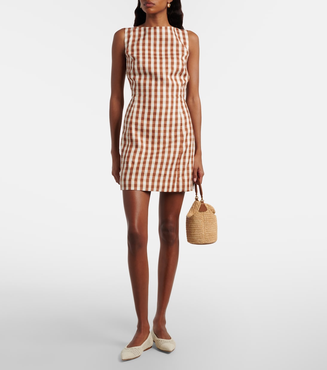 Sofia Gingham Linen Minidress in Brown - Faithfull