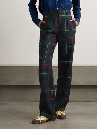 Checked Wool-Flannel Straight-Leg Pants