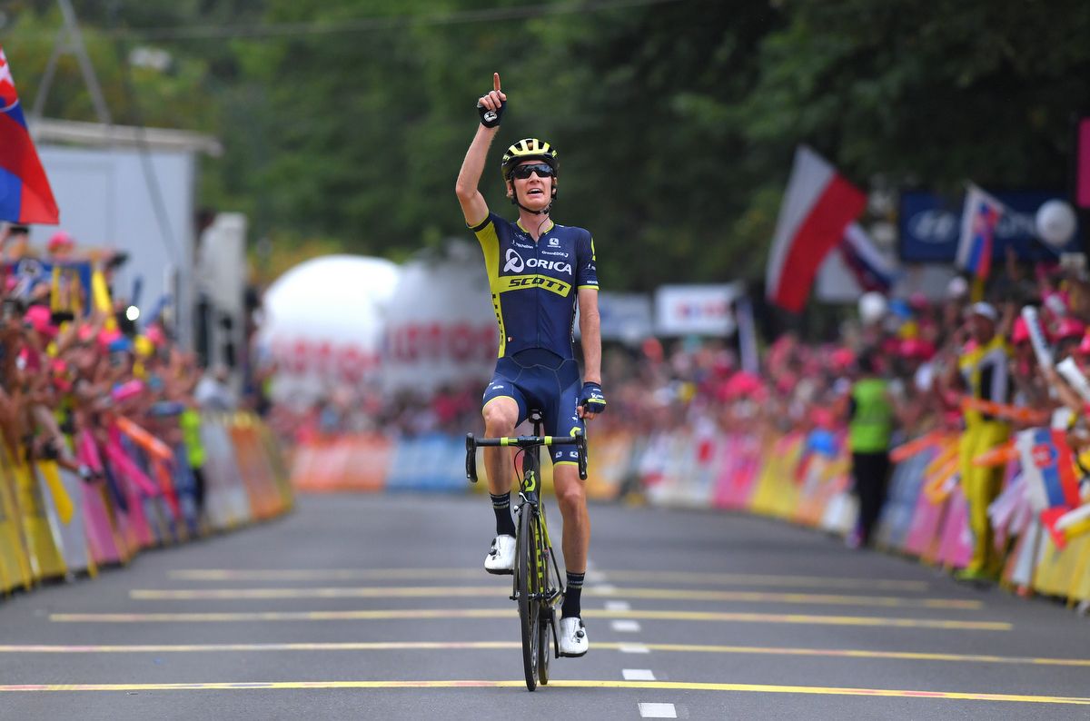 Jack Haig (Orica-Scott) celebrates his first WorldTour victory