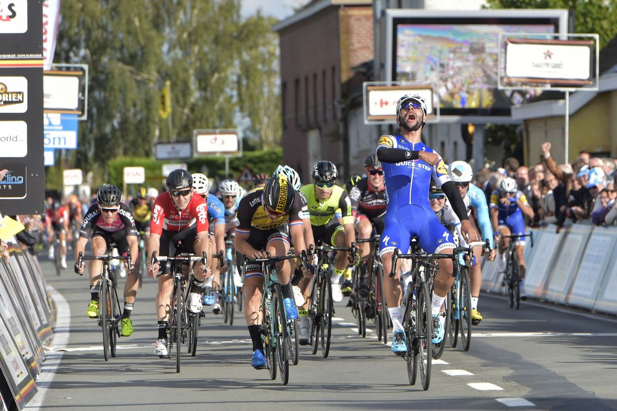 Fernando Gaviria (QuickStep Floors) celebrating