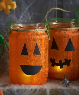 A set of lanterns decorated as Pumpkins for Halloween