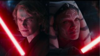 Anakin and Ahsoka lit by the red lightsaber