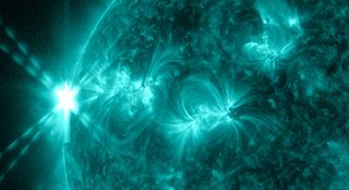 On May 13, 2013, an X2.8-class flare erupted from the sun -- the strongest flare of 2013 to date. This NASA image shows a close-up of the flare as seen by the Solar Dynamics Observatory in the 131 angstrom wavelength.