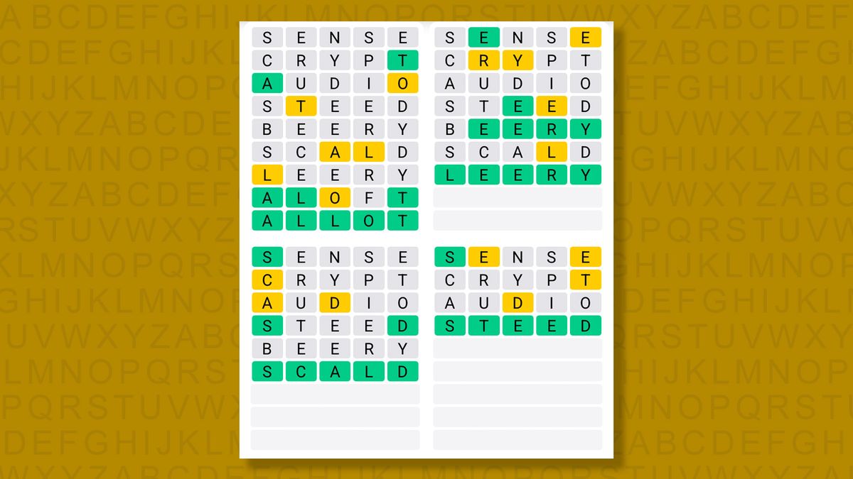 Quordle answers for game 1481 on a yellow background
