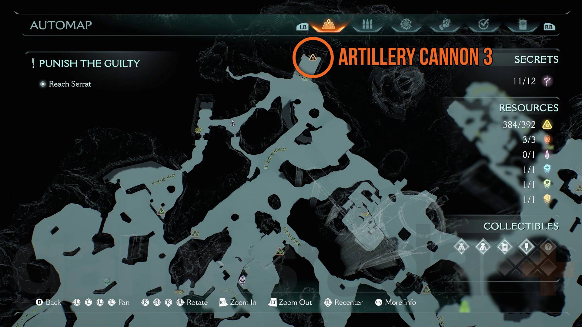 Doom The Dark Ages artillery cannon 3 in Resurrection marked on map
