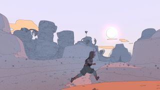 Sable runs against a desert sunset