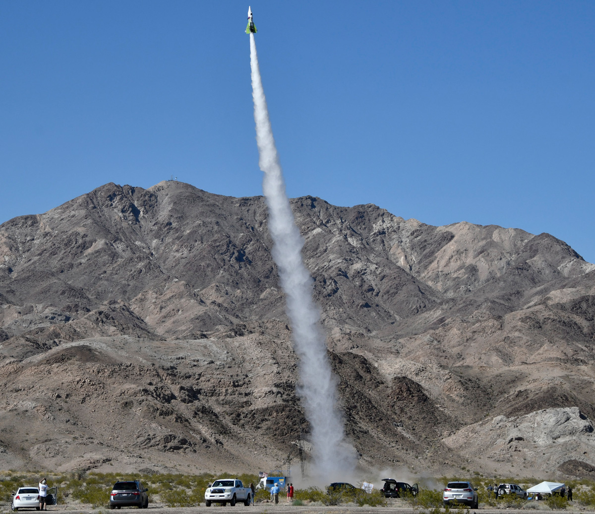 Rocketeer flat-Earther &quot;Mad&quot; Mike Hughes launched his Liberty One rocket on the third attempt Saturday (March 24, 2018) near Amboy, California. 