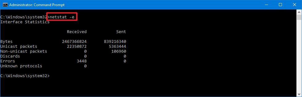 Netstat -e command