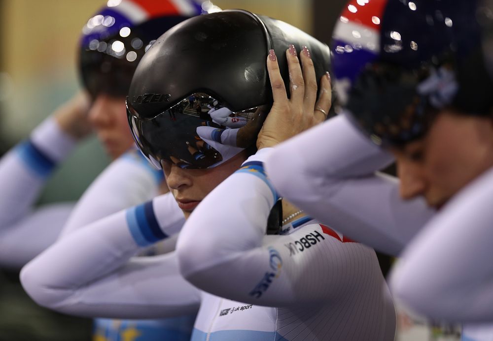 : Laura Kenny of Great Britain during day One of the 2018 TISSOT UCI Track Cycling World Cup at Lee Valley Velopark Velodrome on December 14, 2018 in London, England