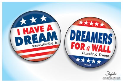 Political cartoon U.S. Trump Dreamers immigration build the wall