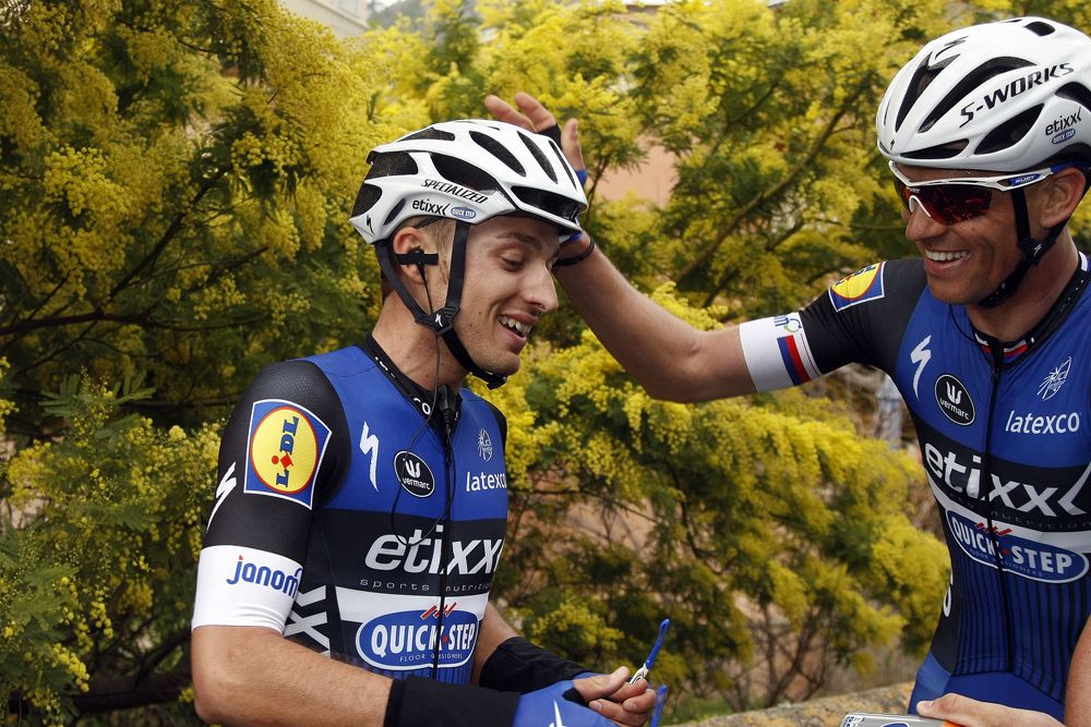 Gianluca Brambilla is congratulated by his teammate