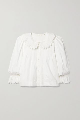 + Net Sustain Hickory Ruffled Pintucked Embroidered Organic Cotton-Poplin Blouse