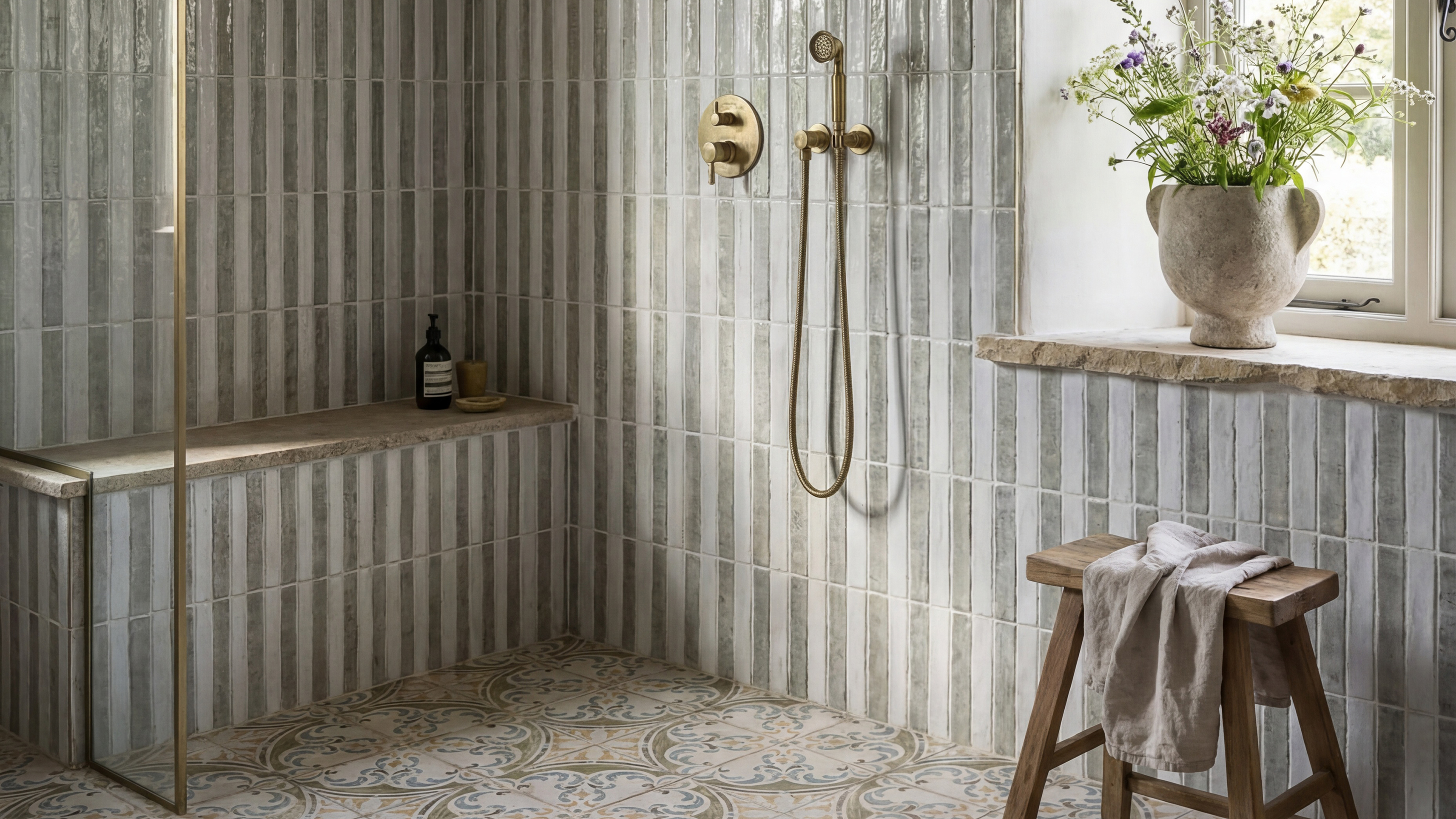  Baked tiles wet room