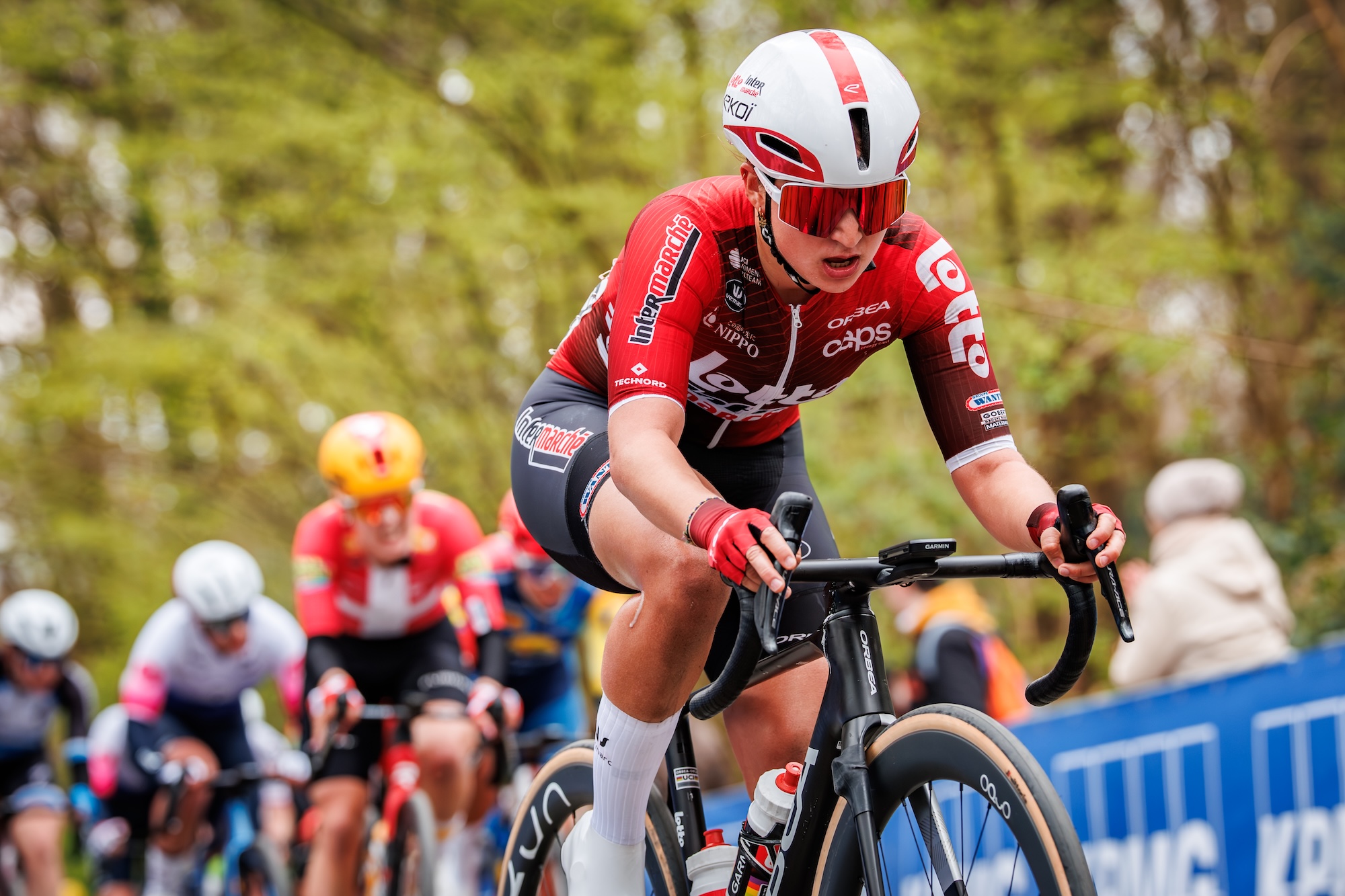 Romina Hinojosa of Lotto Intermarche Ladies races at In Flanders Fields Women Elite 2026