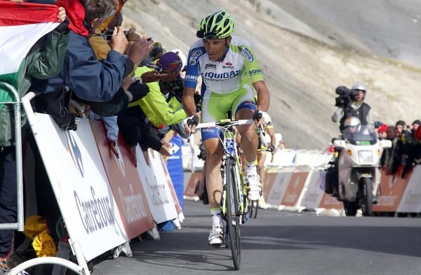 Ivan Basso comes in fourth on the climb.