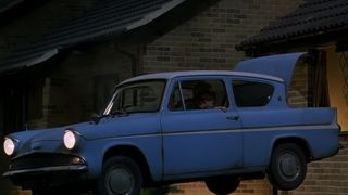 Ron Weasley drives his dad's flying Ford up to Harry's room in Chamber of Secrets