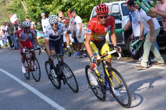 Alberto Contador (Tinkoff-Saxo), Alejandro Valverde (Movistar) and Joaquim Rodr&iacute;guez (Katusha)