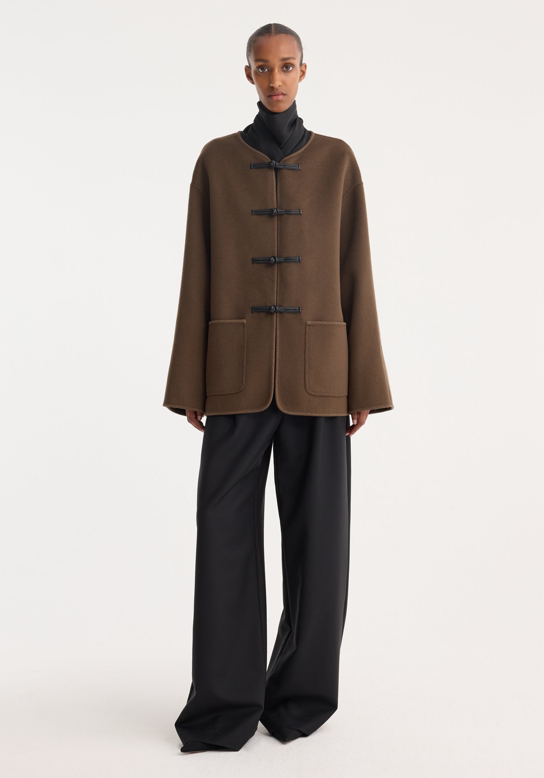 Mandarin Double-Faced Wool Jacket | Taupe