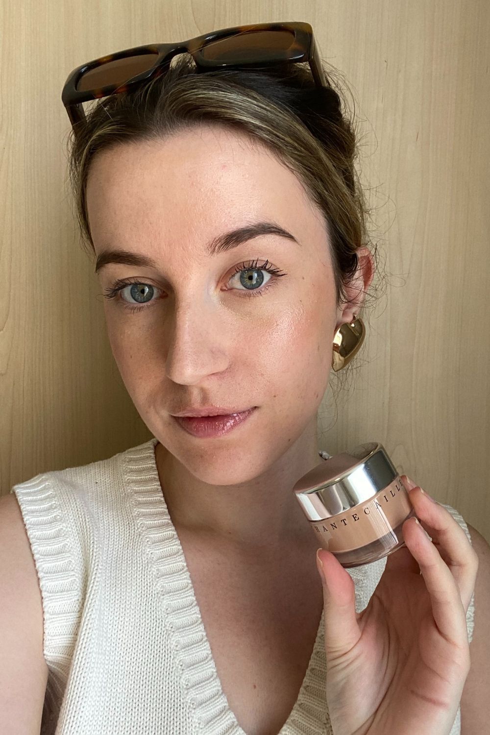 Grace Lindsay testing the Chantecaille Future Skin Foundation