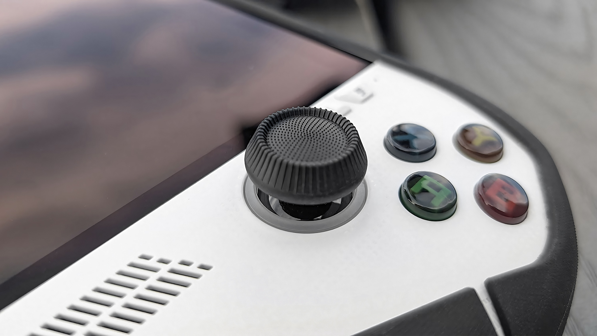 A closeup of the thumb grip that comes with the dBrand Killswitch..