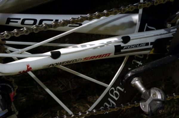 The cabling along the chainstay of Roels&rsquo; Focus Izalco isn&rsquo;t internally routed, which has both pros and cons to it.