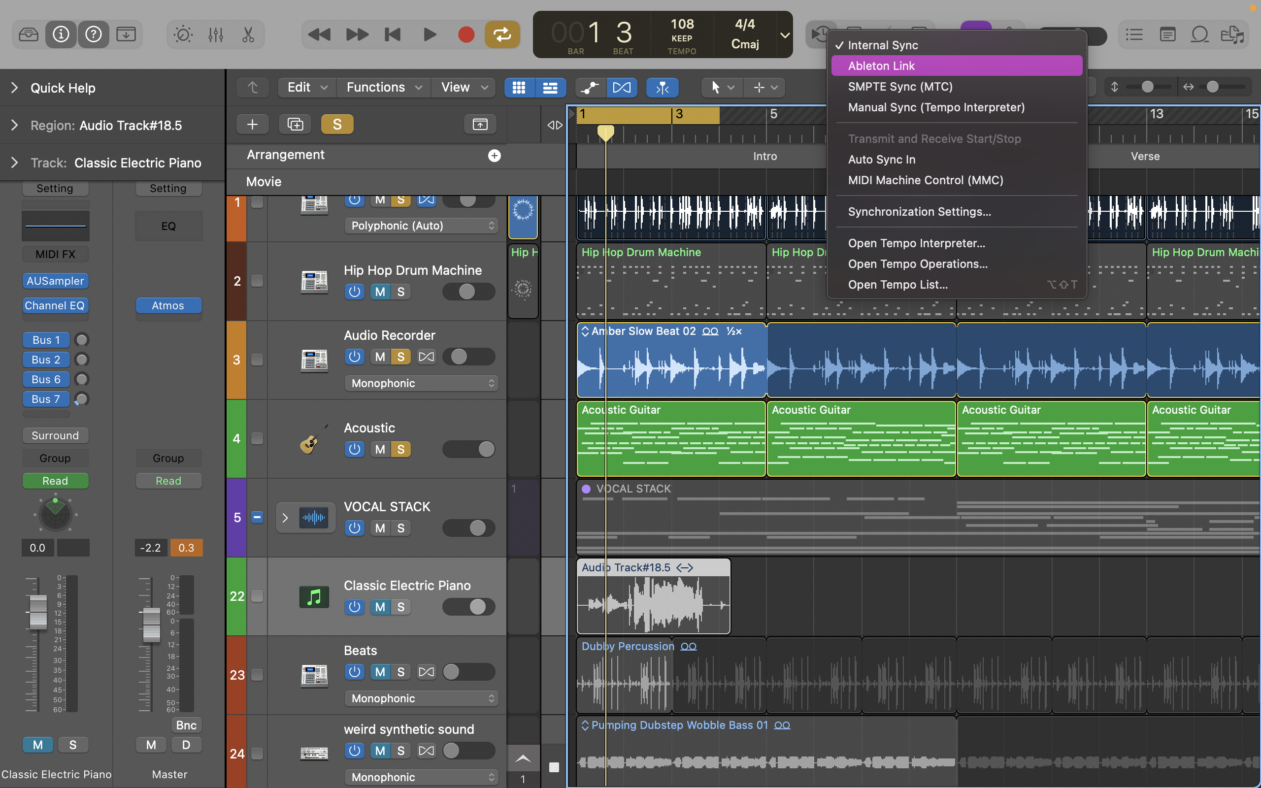 Captura de tela do editor de áudio Apple Logic Pro X