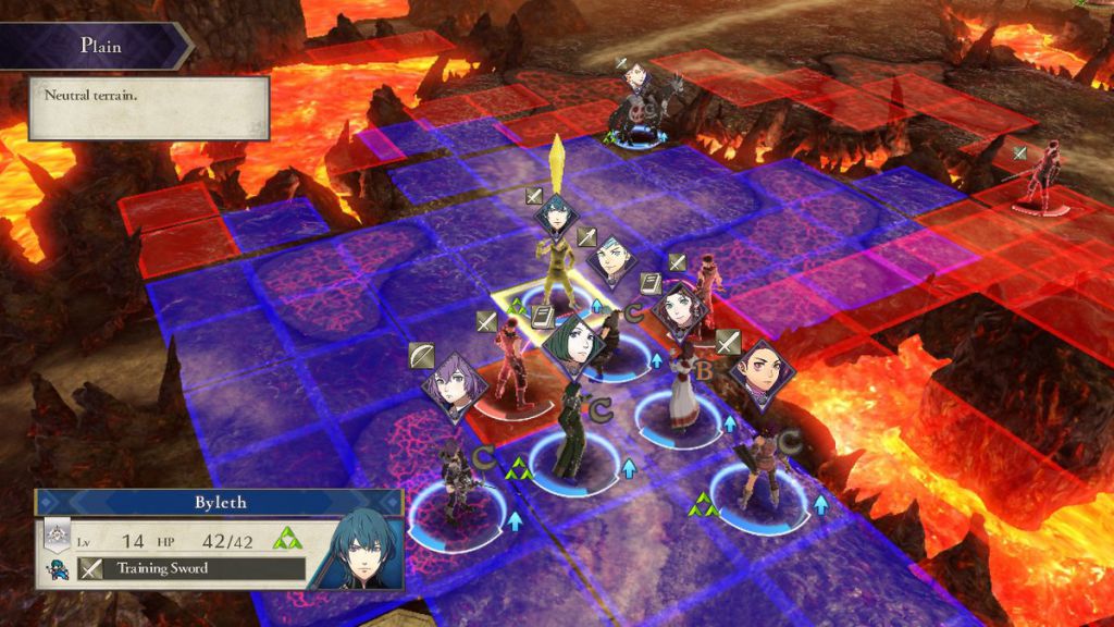 A screenshot of fire emblem: three houses, showing a group of students assembled on the game's battle grid