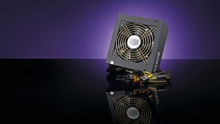 PSU on a black surface against a purple background