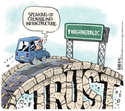 Political Cartoon U.S. Crumbling Infrastructure Washington D.C.