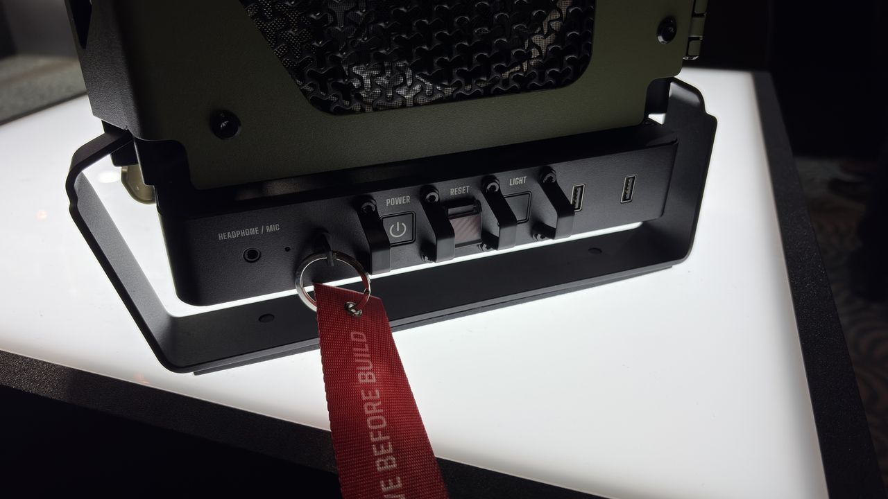 Corsair's new Warthog case with a light over the rear IO panel, at computex 2026.
