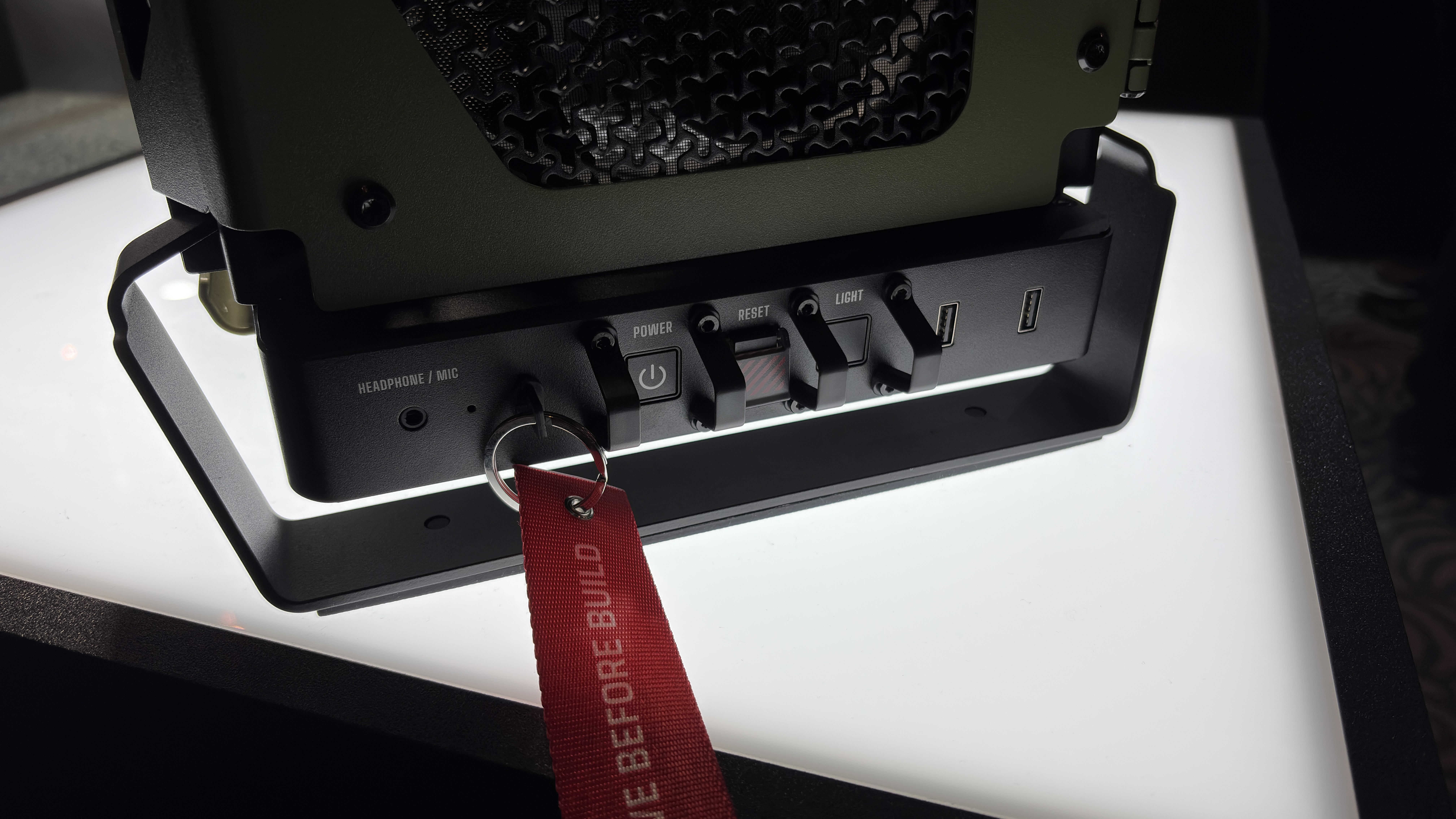 Corsair's new Warthog case with a light over the rear IO panel, at computex 2026.