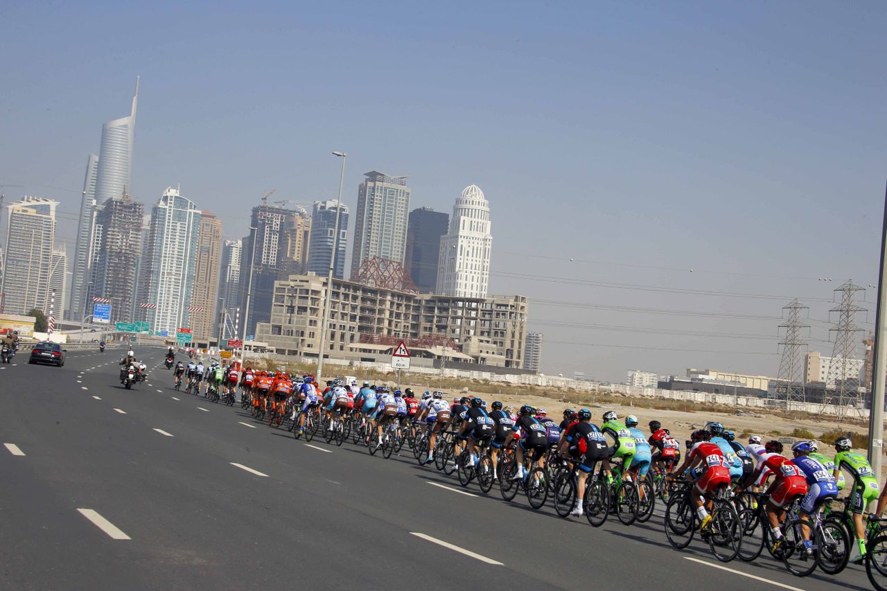 The Dubai Tour peloton in action.